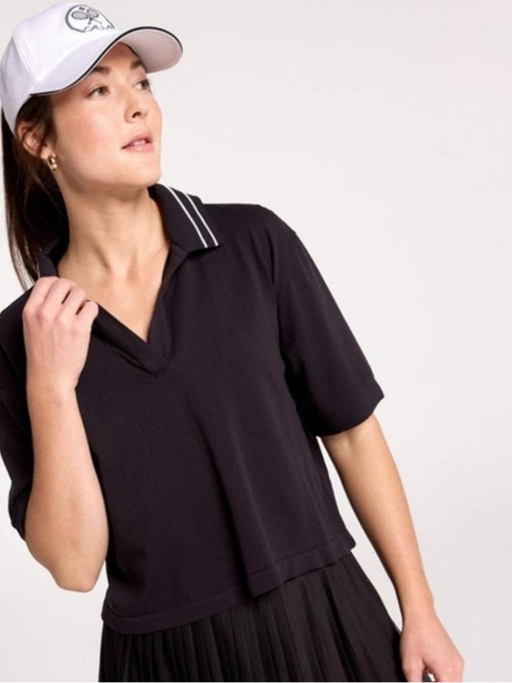 Calia Women’s Seamless Crop Black Polo V-Neck Short Sleeve Top NWT Size M